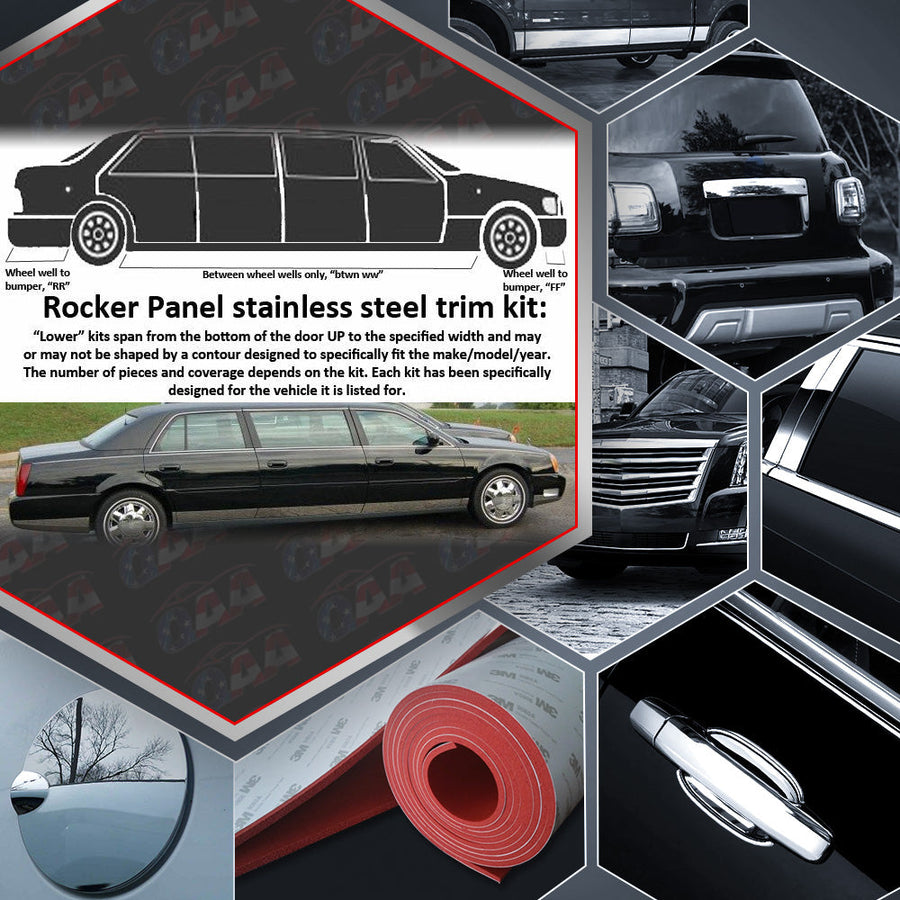 10pcs Stainless Steel Rocker Panel Trim — 06-11 Cadillac DTS, 00-05 DeVille Limousine 46 in. — primary product image